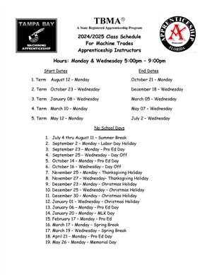 24-25 Machine Trade Schedule